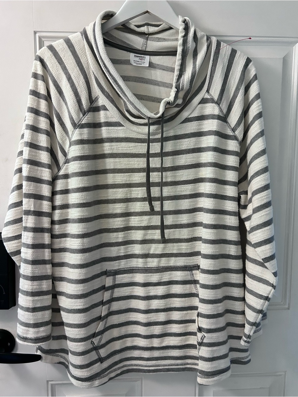 Danskin Now Cream and Gray Striped Cowl Neck Hoodie